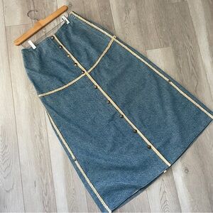 Boucher Santa Fe Denim Skirt handmade maxi womens Blue size 28 southwestern folk